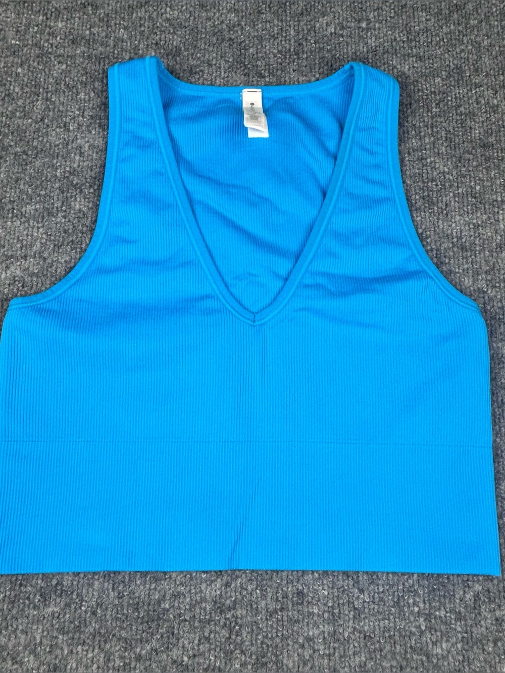 Athleta Aurora Crop Rib Tank Top Blue Seamless VNeck Medium Gym Athleisure Yoga - Picture 1 of 8